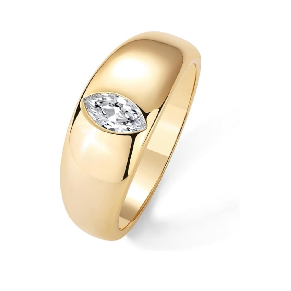 14K Gold Plated Chunky Dome Statement Marquise CZ Ring
